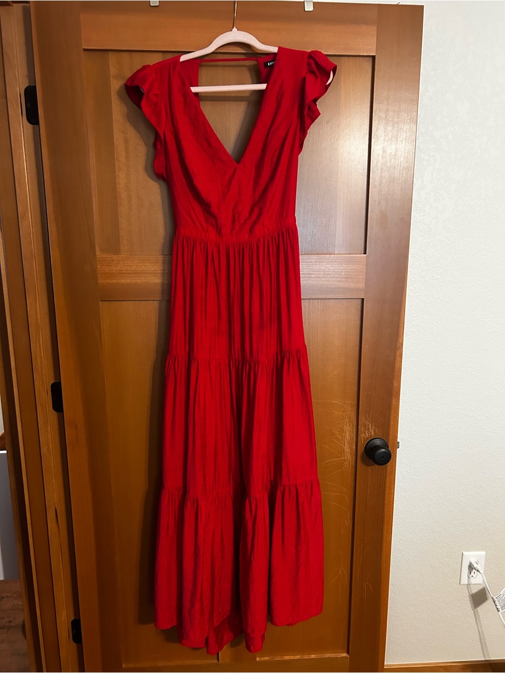 Express Red V-Neck Tiered Maxi Dress